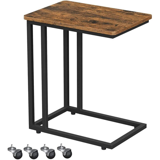 VASAGLE End Table Side Table Coffee Table with Steel Frame and Castors Rustic Brown and Black LNT50X