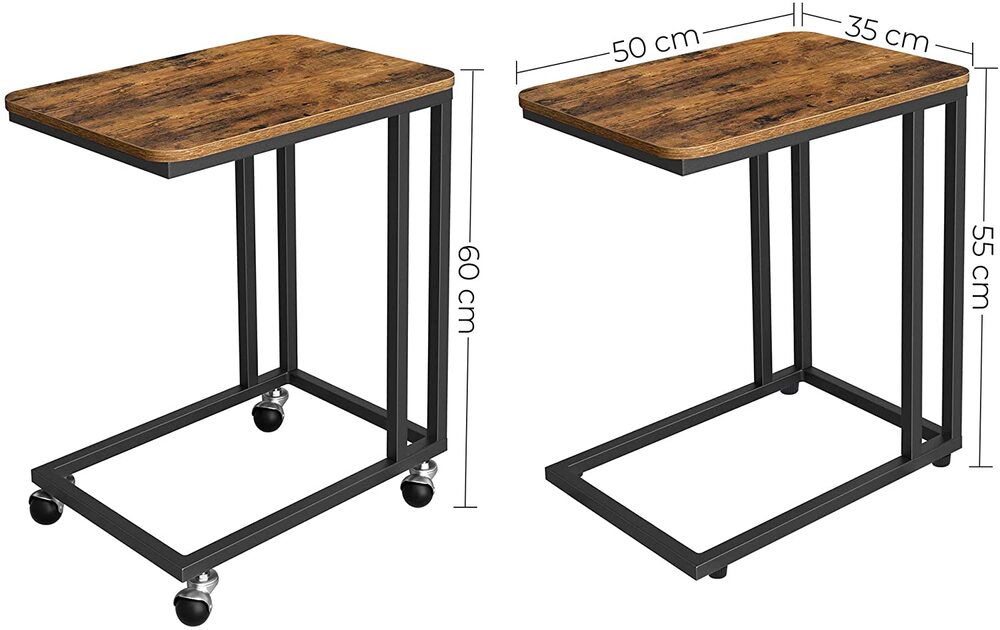 VASAGLE End Table Side Table Coffee Table with Steel Frame and Castors Rustic Brown and Black LNT50X