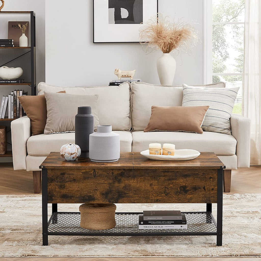 VASAGLE Coffee Table With Folding Top Rustic Brown Black