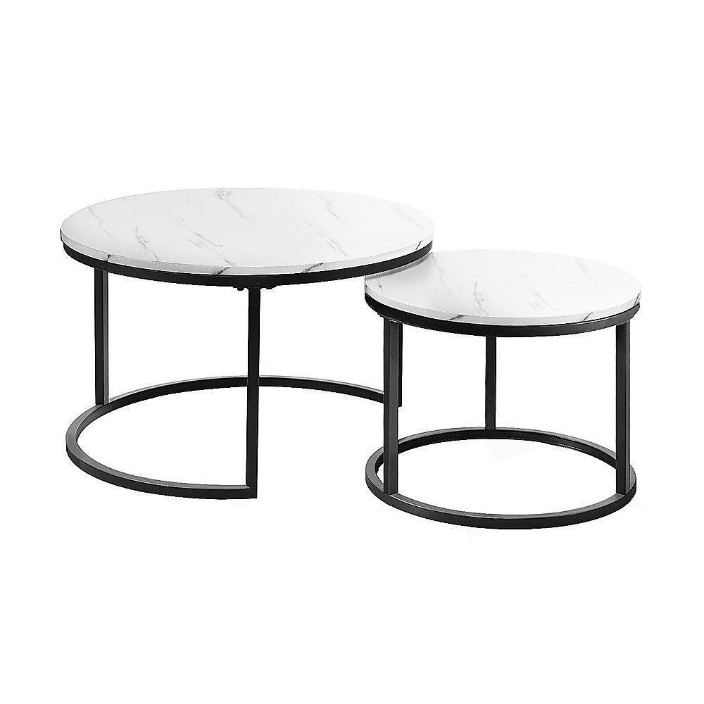 Set of 2 Coffee Table Round Marble Nesting Side End Table Furniture